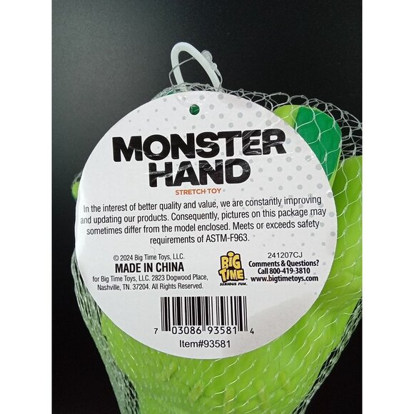 Monster Hand Stretch Toy By ToyPlanet Ages 3+ Soft & Stretchy 20" - Picture 4 of 4